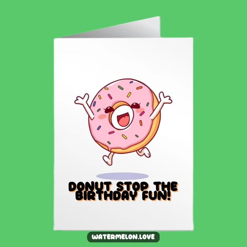 Free Printable Birthday Card: Donut Leap Celebration - Funny Downloadable Sweet Gift
