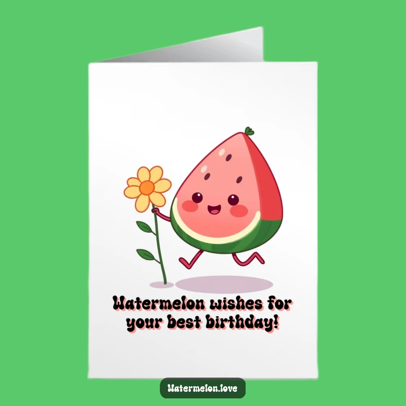 Free Printable Birthday Card: Funny Kawaii Watermelon Skipping a Joyful Gift