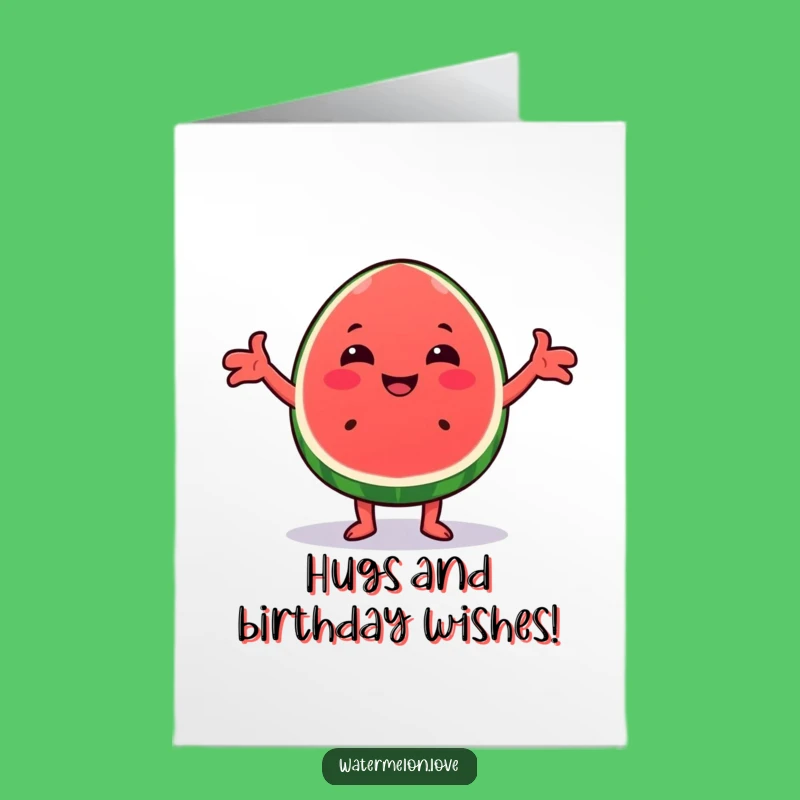 Free Printable Birthday Card: Hugging Kawaii Watermelon Wedge - Downloadable Warm Wishes!