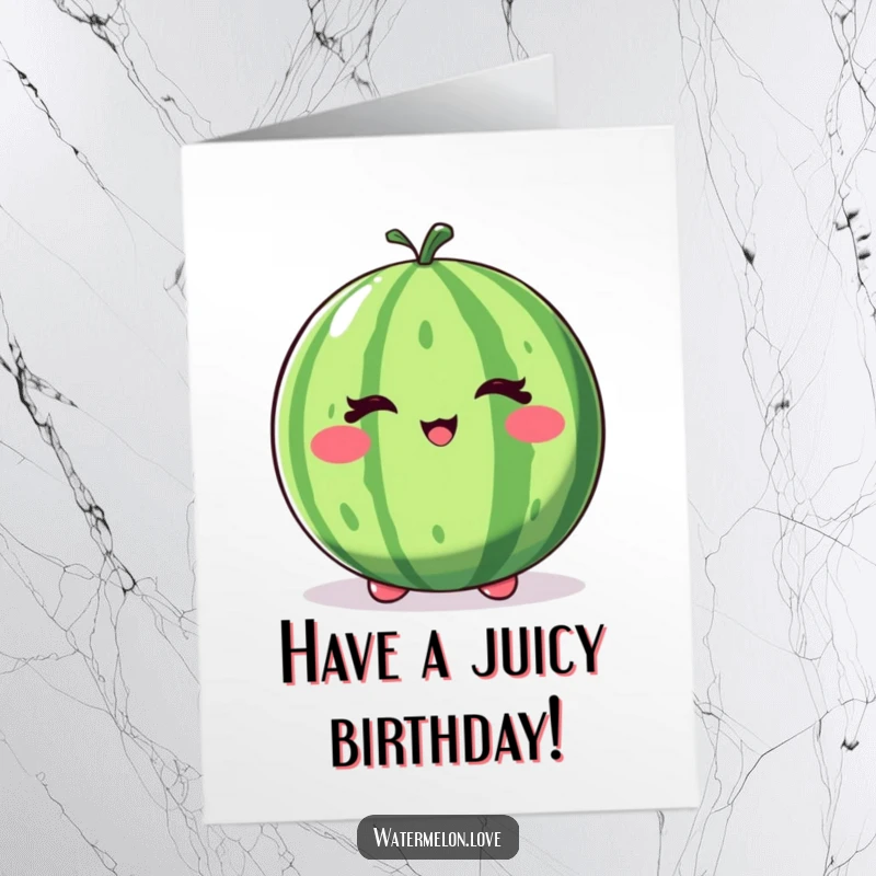 Funny Free Printable Birthday Card: A whole watermelon with a mischievous wink and a celebratory bounce, downloadable for instant cheer.