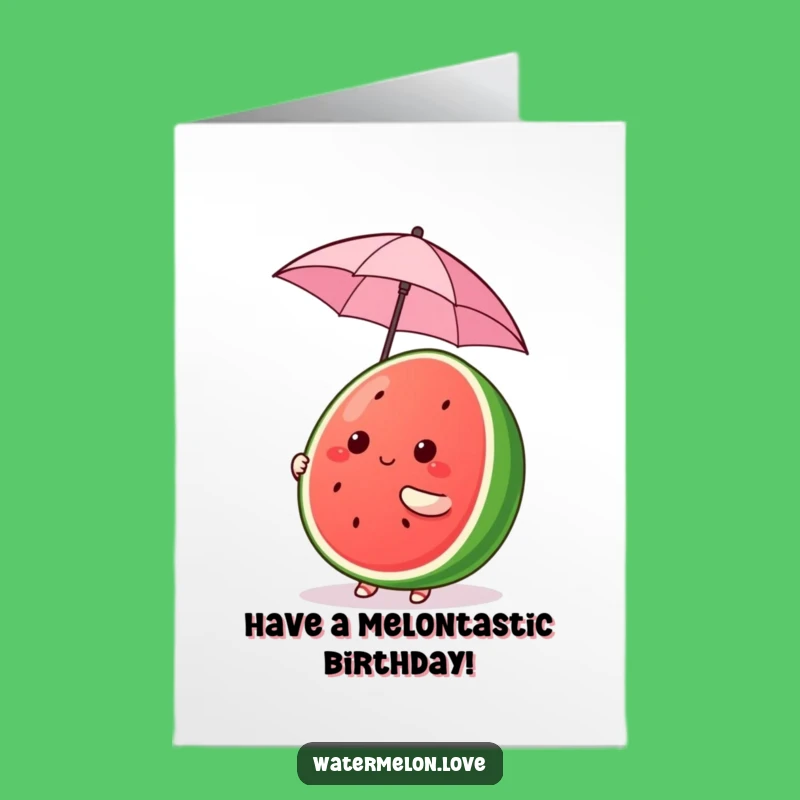 Free Printable Birthday Card: Funny Kawaii Watermelon Umbrella