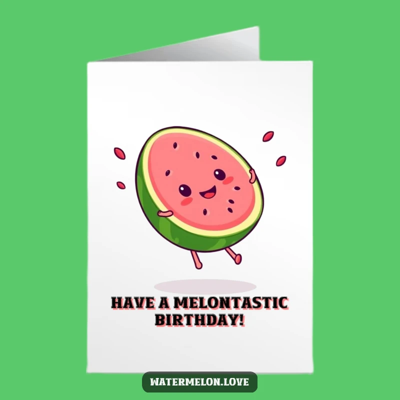 Free Printable Birthday Card: Smiling Watermelon Cartwheel Birthday Fun