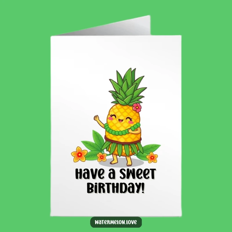 Free Printable Birthday Card: Hula Pineapple, Funny Downloadable Gift for Tropical Fun