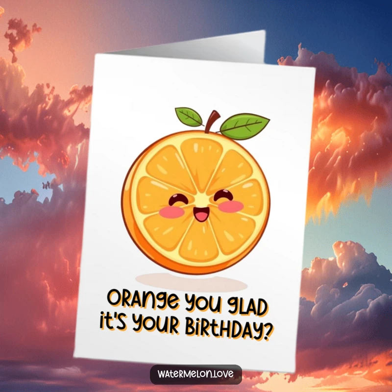 Funny Free Printable Birthday Card featuring a happy orange segment in a dynamic spinning motion.