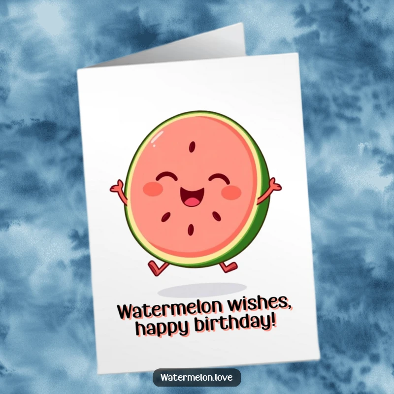 Funny Free Printable Birthday Card: A smiling watermelon slice bounces with joy, a fun and fruity downloadable birthday wish.