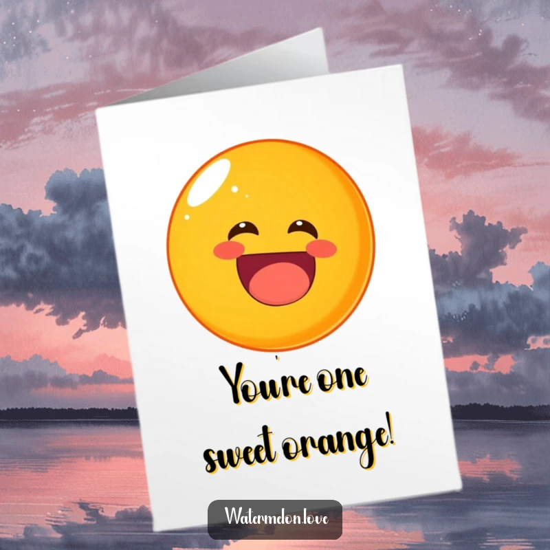 Funny Free Printable Birthday Card: A round orange rolling along with infectious laughter, a bright and humorous downloadable design.