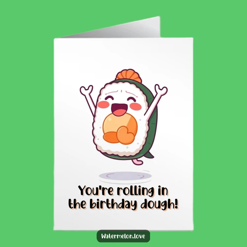 Free Printable Birthday Card: Sushi Leap - Downloadable Funny Gift for Foodies