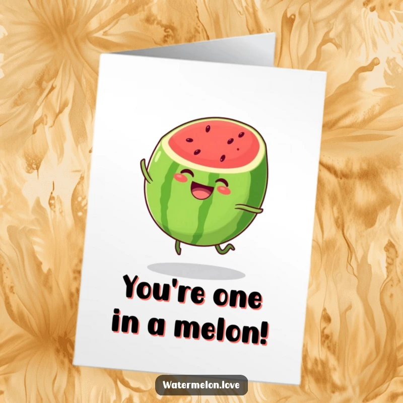 Funny Free Printable Congrats Card: A cheerful watermelon slice bouncing with excitement, perfect for celebrating big wins.