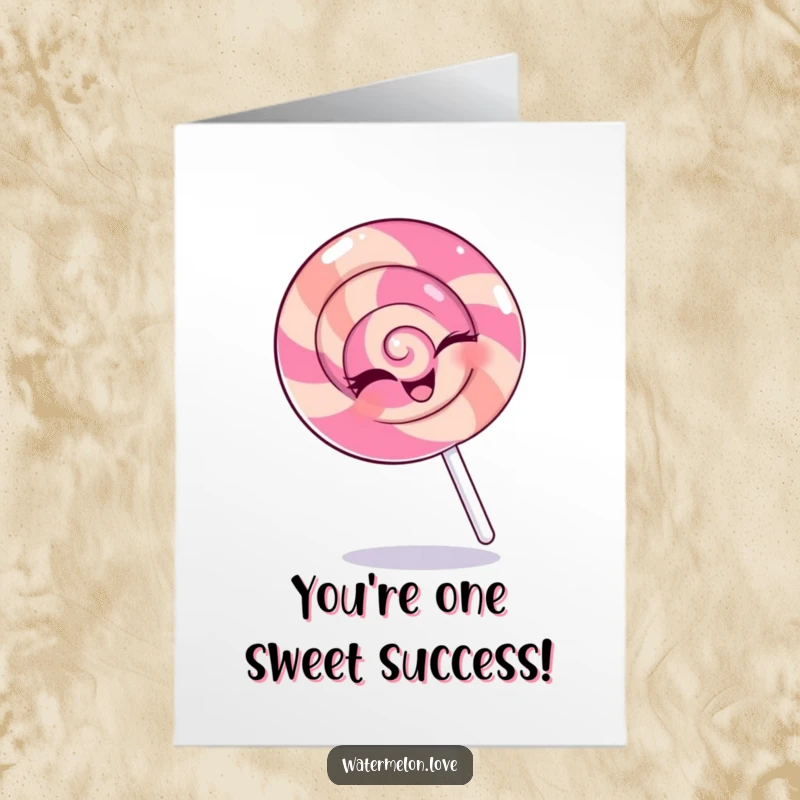 Funny Free Printable Congratulations Card: A happy lollipop winks while spinning, celebrating a job well done.
