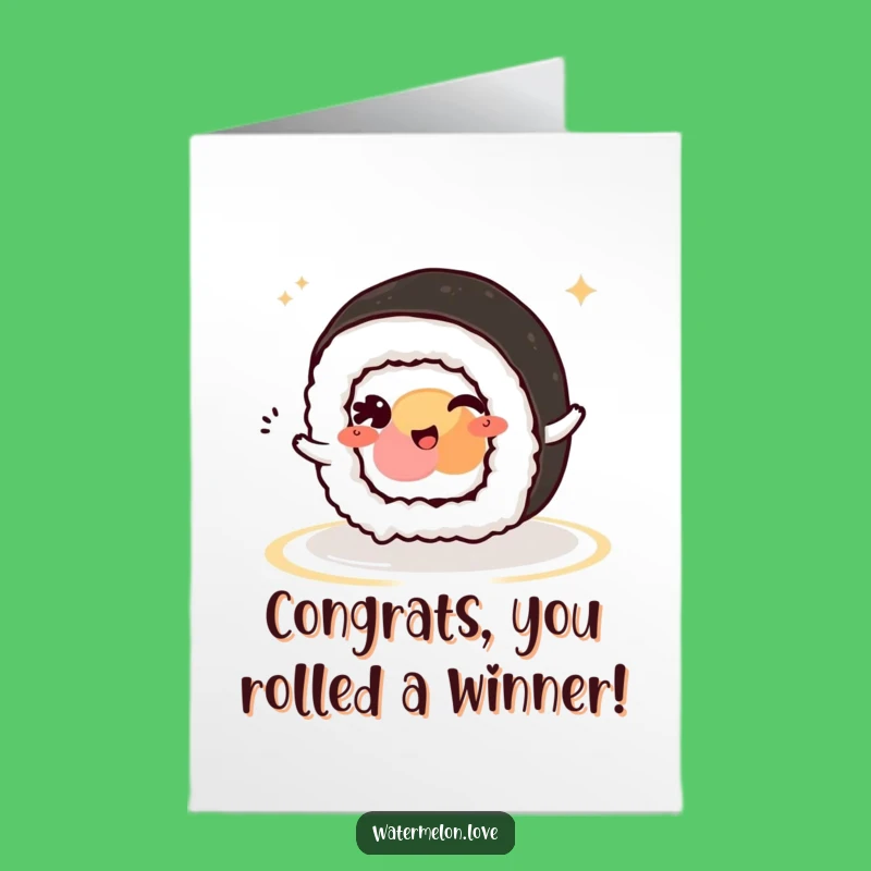 Free Printable Kawaii Sushi Congratulations Card: Winking Roll for Your Success