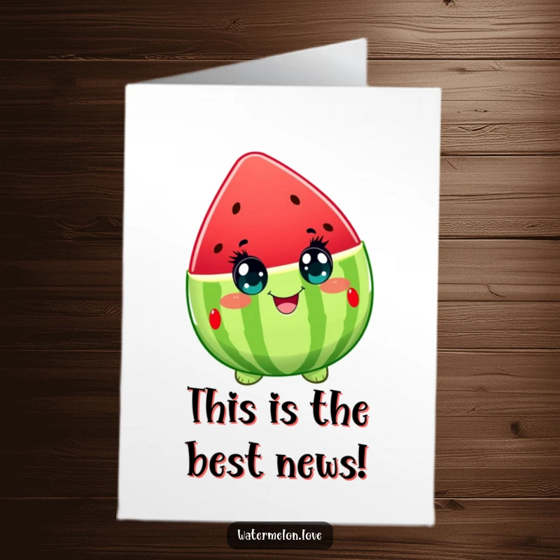 Funny Free Printable Congratulations Card: A watermelon character's eyes are wide with sheer delight, celebrating a momentous achievement.