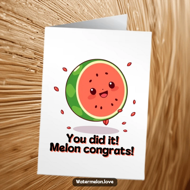 Free Printable Congratulations Card: Joyful Kawaii watermelon performing a cartwheel, celebrating a great achievement.