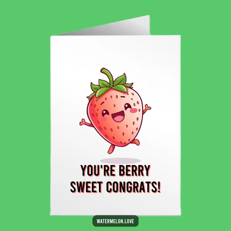 Free Printable Kawaii Strawberry Congratulations Card: Joyful Jumping Fruit for Your Big Success