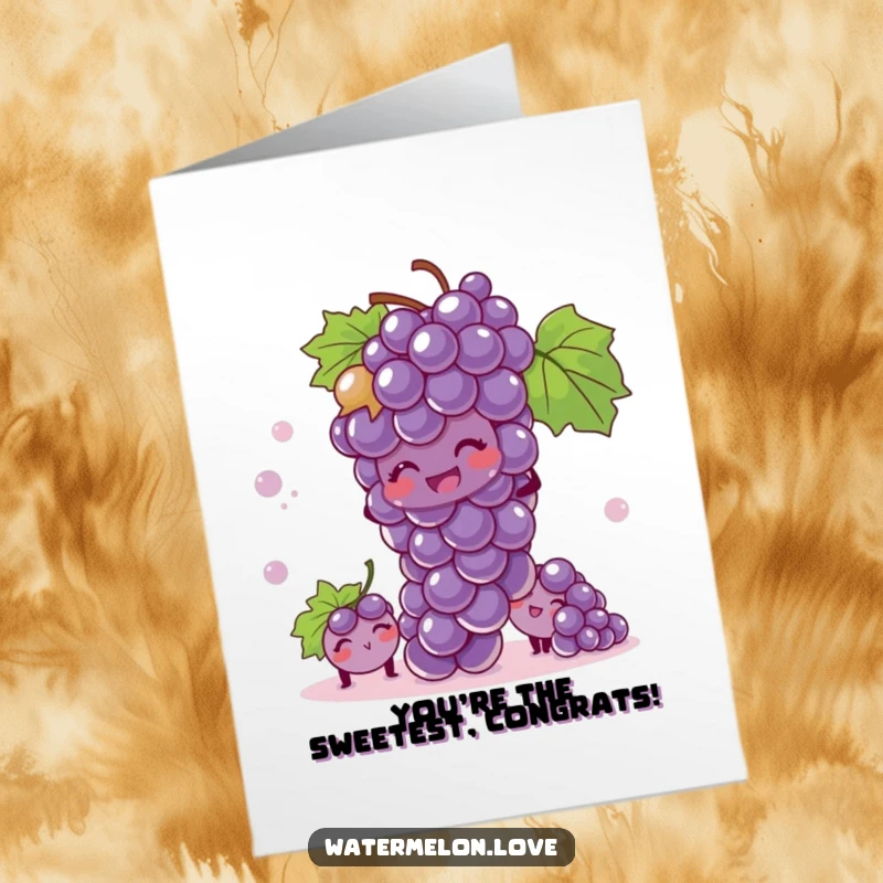 Funny Free Printable Grape Bunch congratulations card, a bunch of grapes peeking out, hiding with glee.