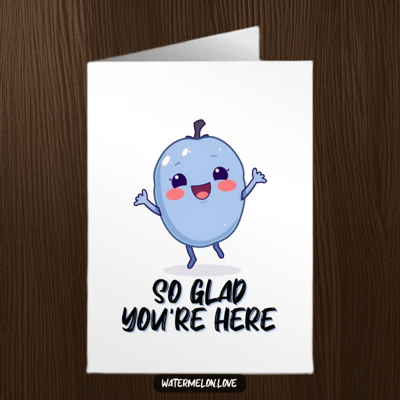 Funny Free Printable Delighted Blueberry Doing a Little Jig on Thank You Card, Easy DIY.