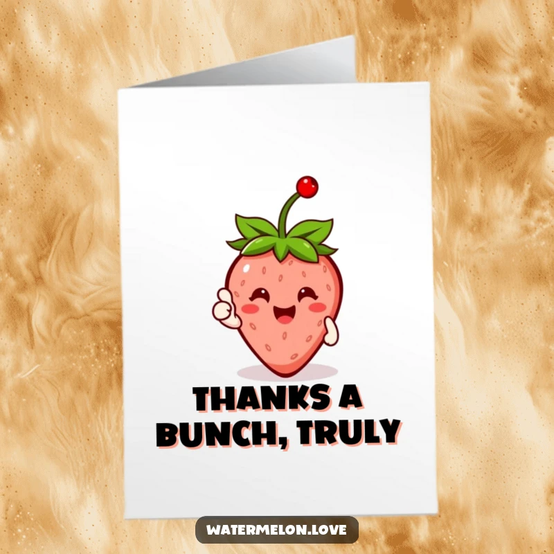 Funny Free Printable Happy Strawberry with Cherry Giving Thumbs Up on Thank You Card, Easy DIY.