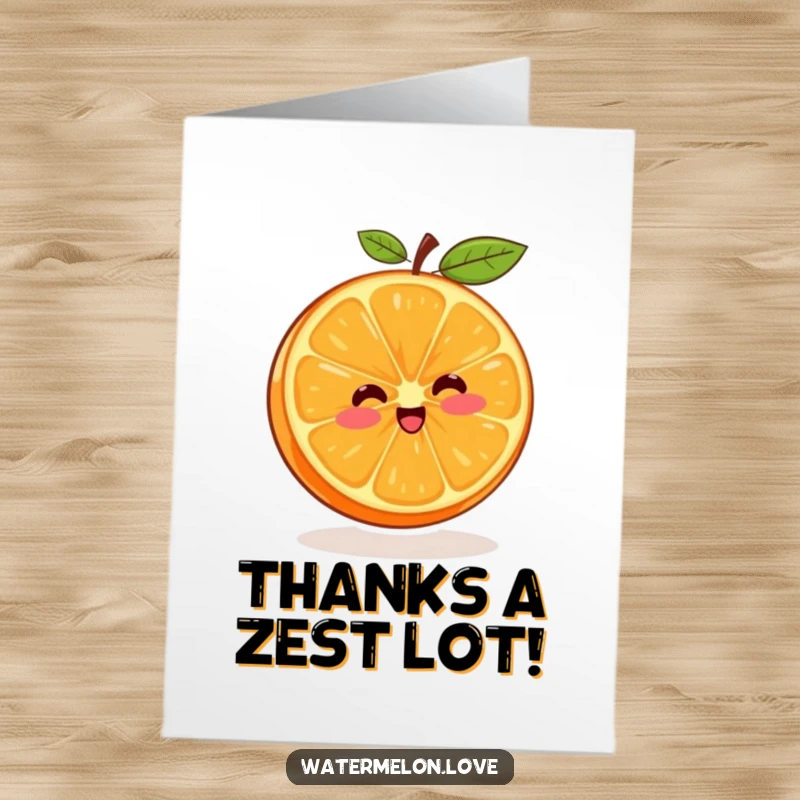Funny Free Printable Thank You Card with a cheerful orange segment happily spinning in a circle.