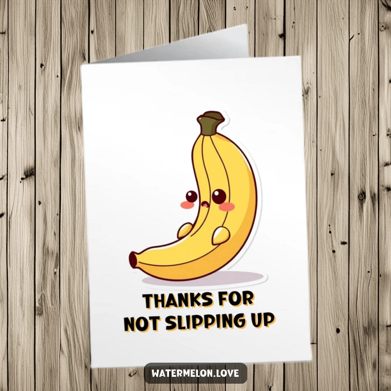 Funny Free Printable Thank You Card: A banana peel cartoon making a silly slip, ideal for a humorous thank you.