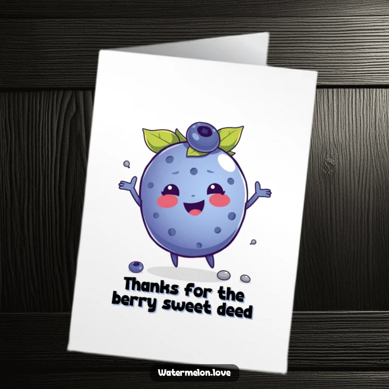 Funny Free Printable Thank You Card: An animated blueberry juggling seeds, a quirky way to say thank you.