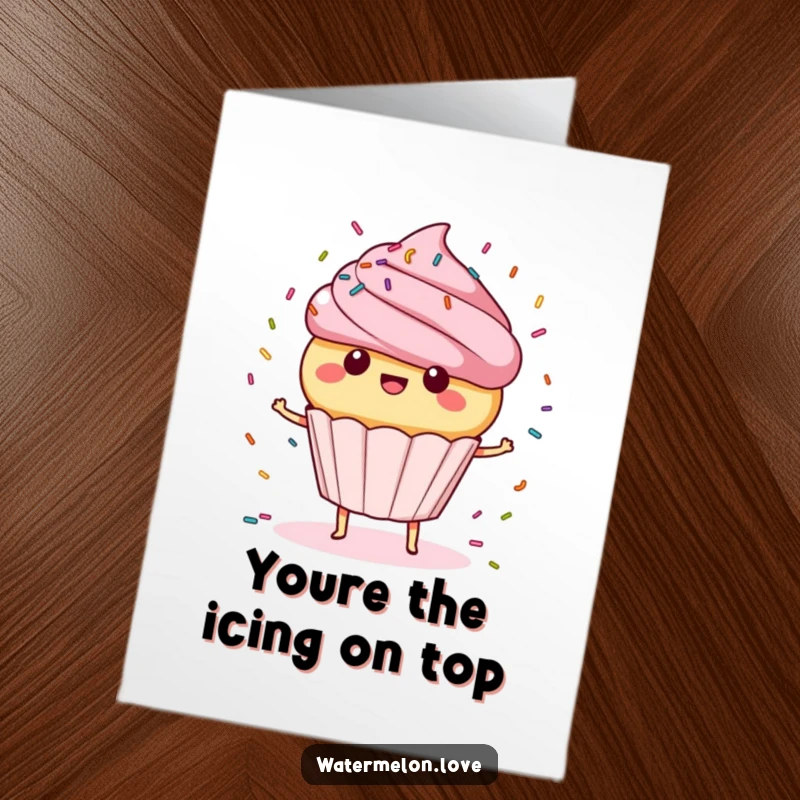 Funny Free Printable Thank You Card: Delighted cupcake with spinning sprinkles, expressing thanks, sweet, cheerful, printable.