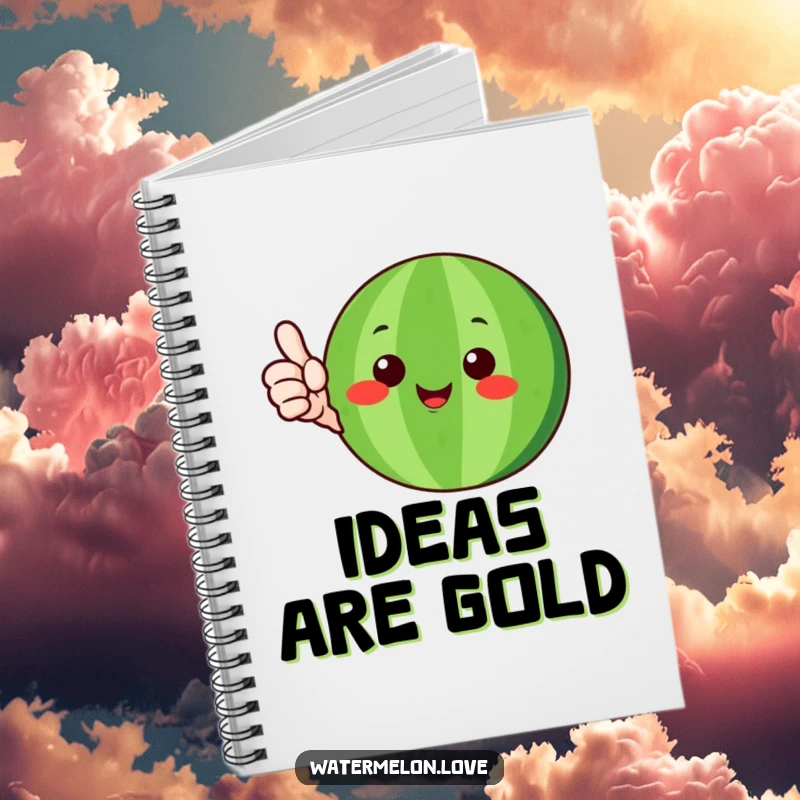 Funny watermelon character with green rind happily giving a thumbs-up, depicted on a notebook cover, a positive and humorous gift.