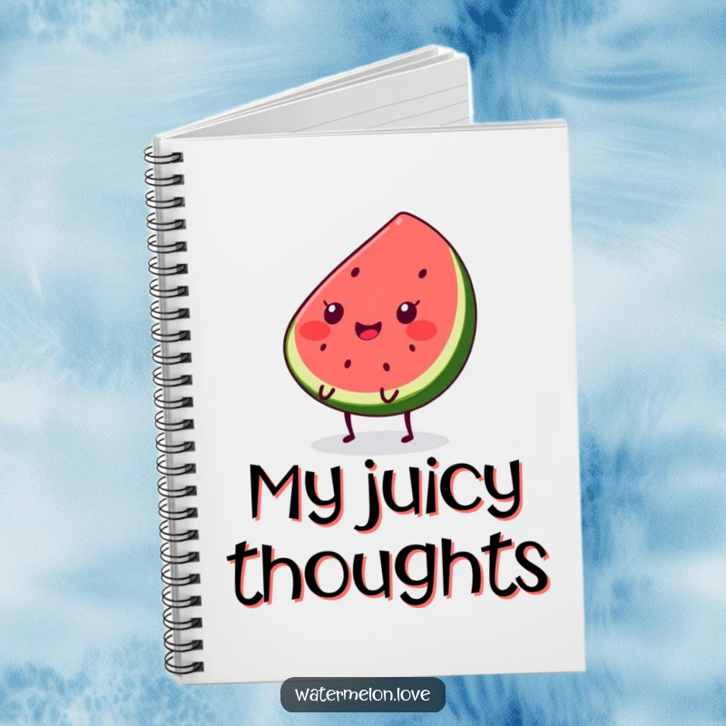 Funny Kawaii watermelon slice notebook, featuring a smiling character with tiny legs happily bouncing, perfect for writing and drawing.