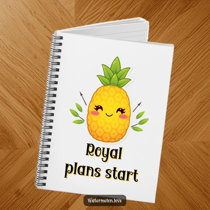 Funny Pineapple Notebook with a tiny leafy crown, perfect for jotting down notes with regal humor.