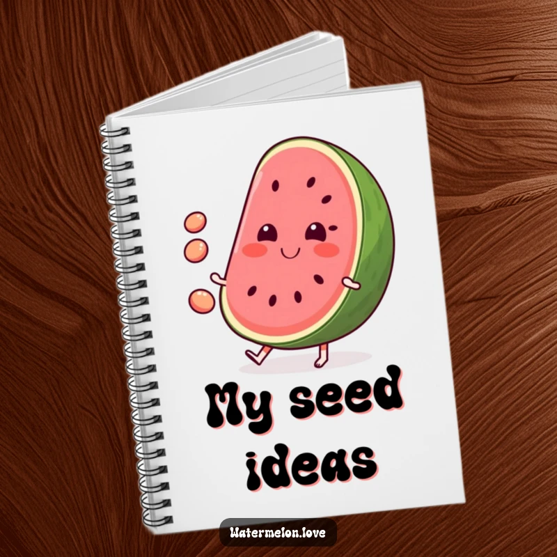 Funny Watermelon Notebook: Features a smiling watermelon juggling seeds, perfect for note-taking and summer planning.
