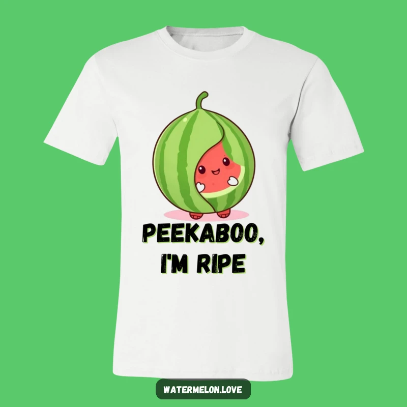 Cute Watermelon Peek-a-Boo T-Shirt - Playful Character Leaf Tee - Funny Gift