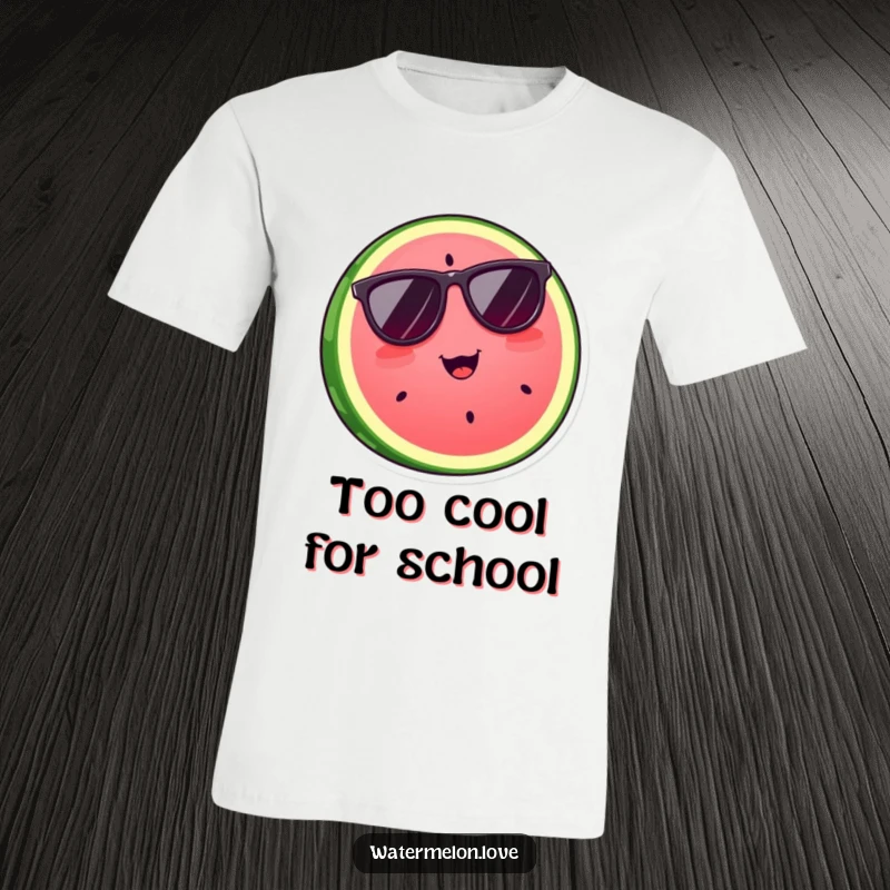 Funny watermelon slice wearing cool sunglasses, looking effortlessly stylish on a t-shirt, a humorous and fashionable gift.