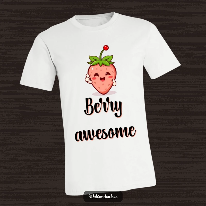 Funny Happy Strawberry T-Shirt with a cherry on top, giving a thumbs up, symbolizing positivity and fun.