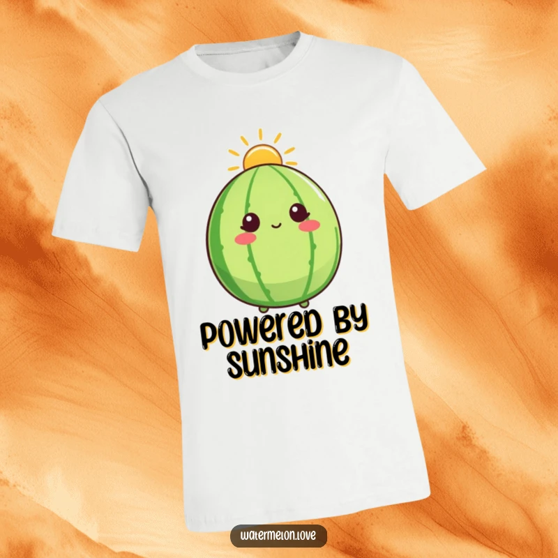 Funny t-shirt featuring a watermelon character adorned with a sunshine halo, gazing upwards with a serene and joyful aura.
