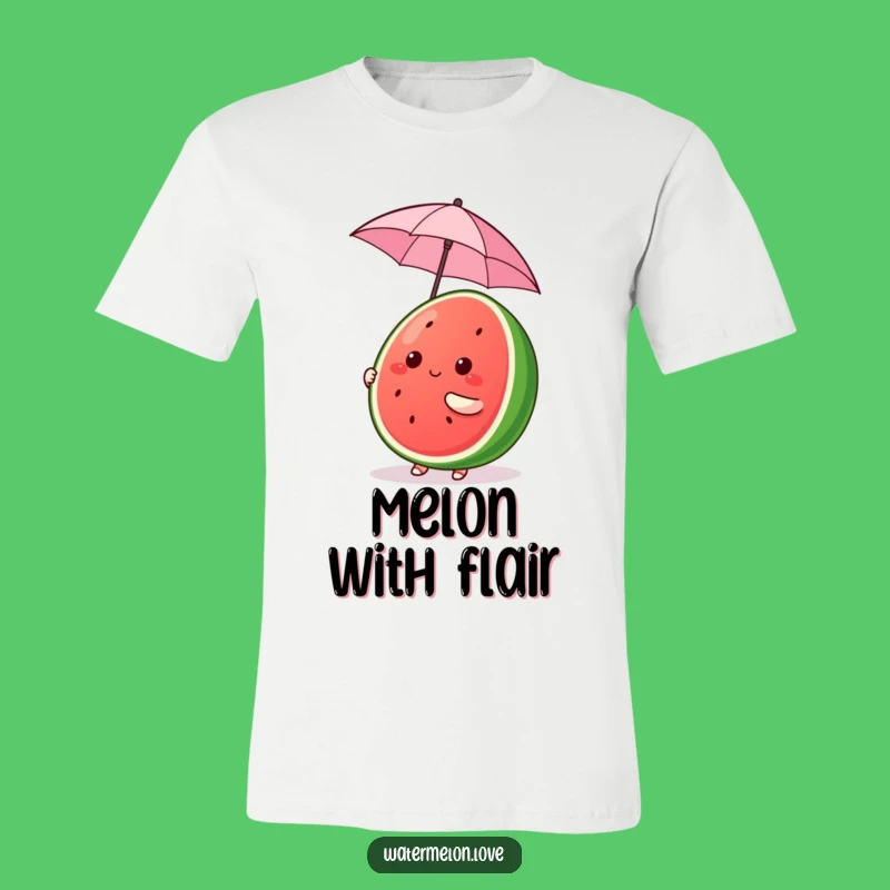 Funny Kawaii Watermelon T-Shirt - Umbrella Balance - Cute Fruit Funny Gift Tee