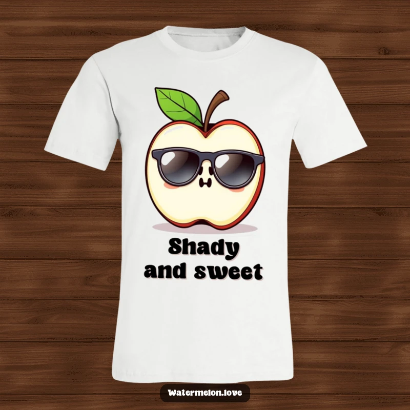 Funny Apple Slice T-Shirt with sunglasses, symbolizing cool, relaxed vibes and fruit-themed humor.