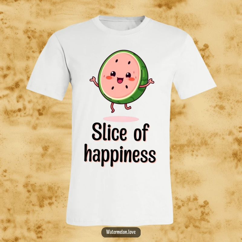 Funny kawaii watermelon slice with legs doing a happy jig, a cheerful and funny t-shirt for fruit lovers.