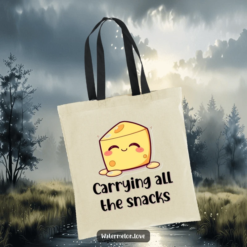 Funny Kawaii Melting Cheese Tote Bag: A blissfully melting cheese character ready to carry your essentials with a smile.
