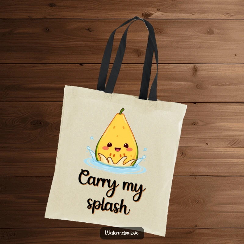 Funny melon tote bag, a happy anthropomorphic wedge splashing in a water droplet, great for carrying essentials in style.