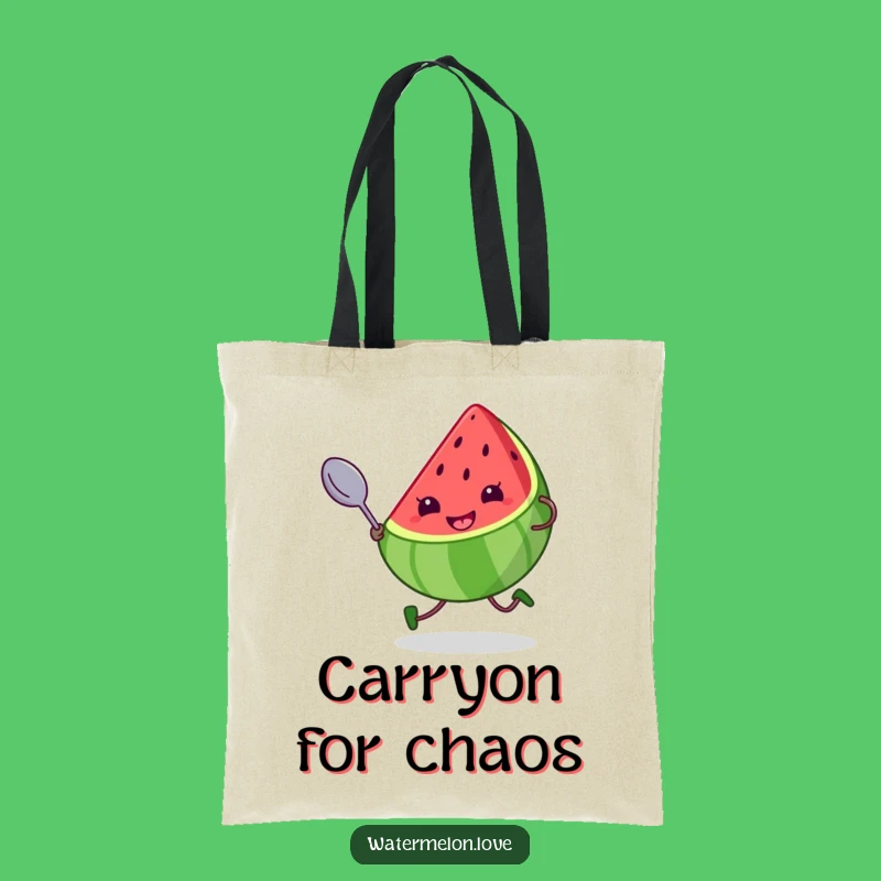Funny Watermelon Shopping Bag - Cheeky Slice with Spoon, Whimsical & Humorous Tote