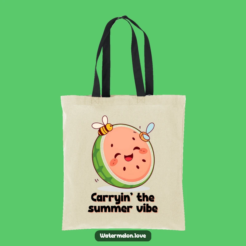 Funny Watermelon Tote Bag - Giggling Slice Chases Bee